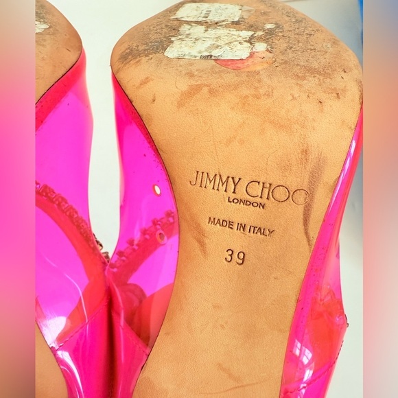 JIMMY CHOO Hot Pink Plexi Crystal Bing 100mm pointed toe pumps EU 39 - Picture 9 of 12
